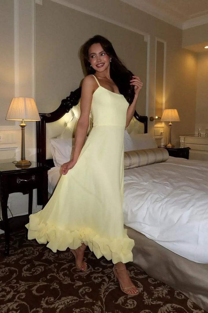 Women's Sleeveless Ruffled Hem Midi Party Dress