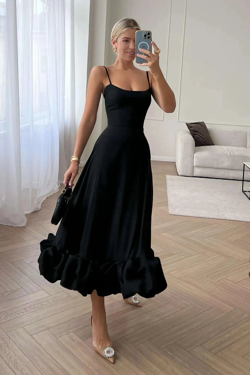 Women's Sleeveless Ruffled Hem Midi Party Dress