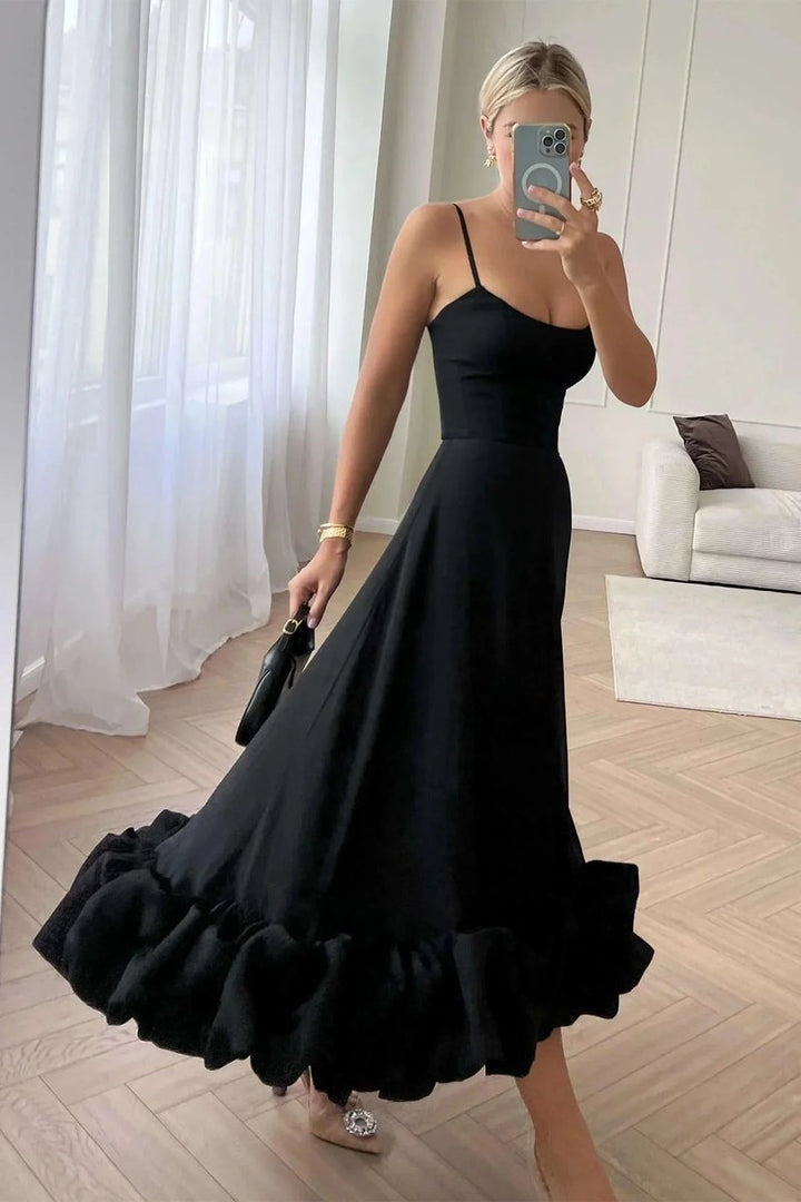 Women's Sleeveless Ruffled Hem Midi Party Dress