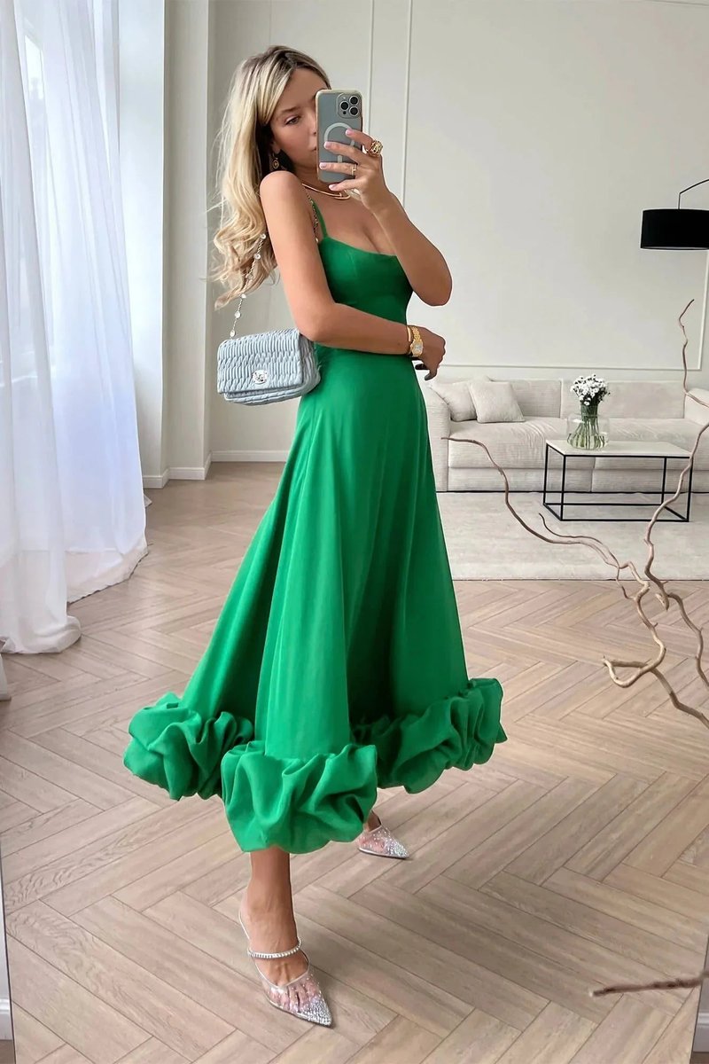 Women's Sleeveless Ruffled Hem Midi Party Dress