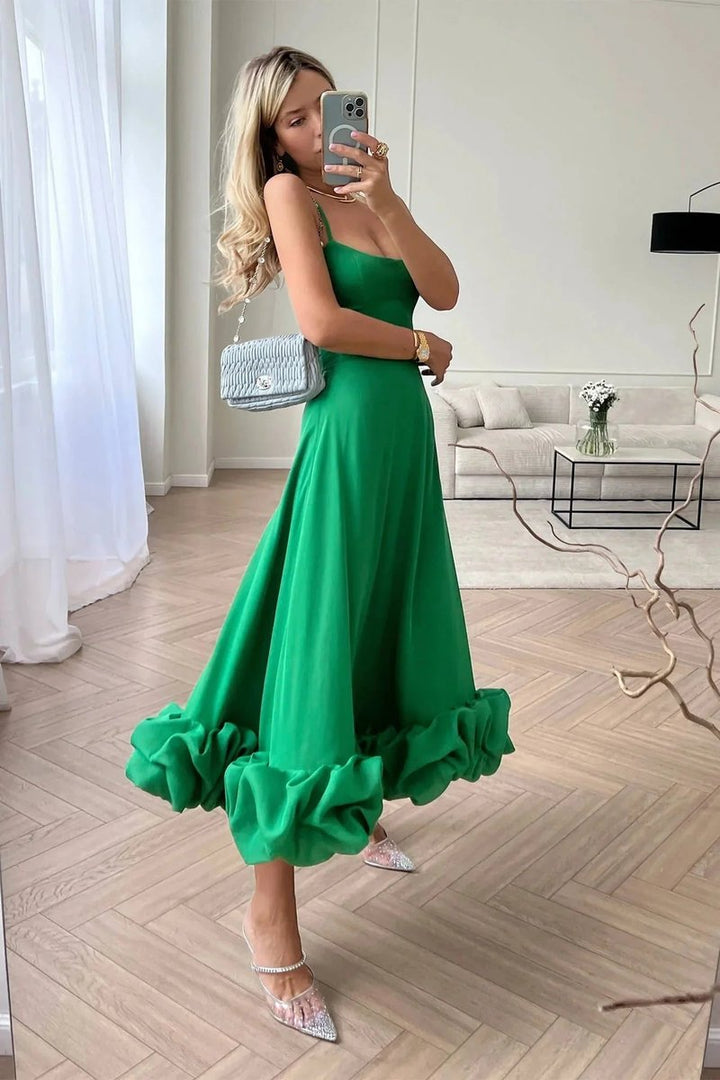 Women's Sleeveless Ruffled Hem Midi Party Dress