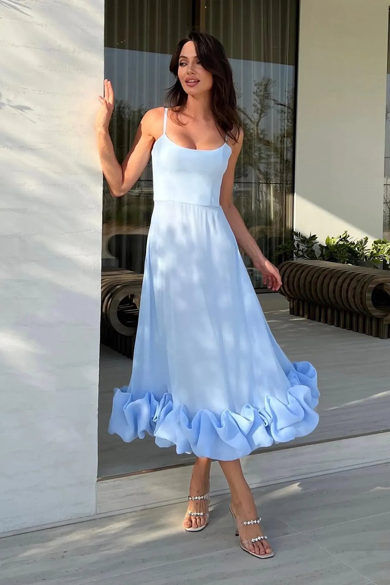 Women's Sleeveless Ruffled Hem Midi Party Dress