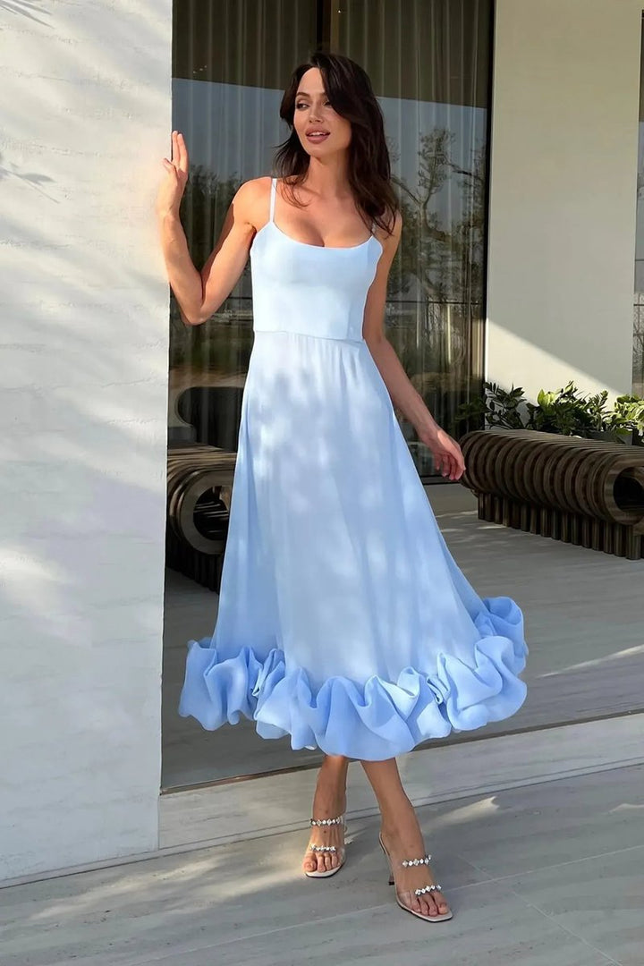 Women's Sleeveless Ruffled Hem Midi Party Dress