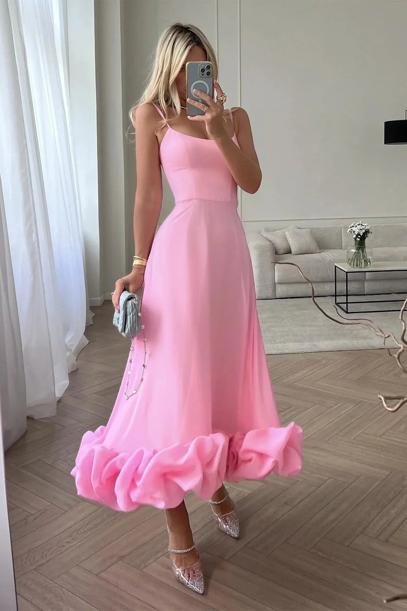 Women's Sleeveless Ruffled Hem Midi Party Dress