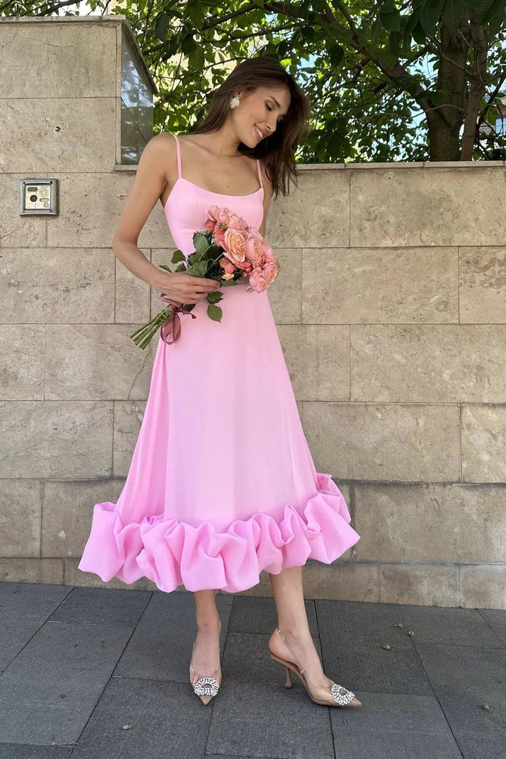 Women's Sleeveless Ruffled Hem Midi Party Dress