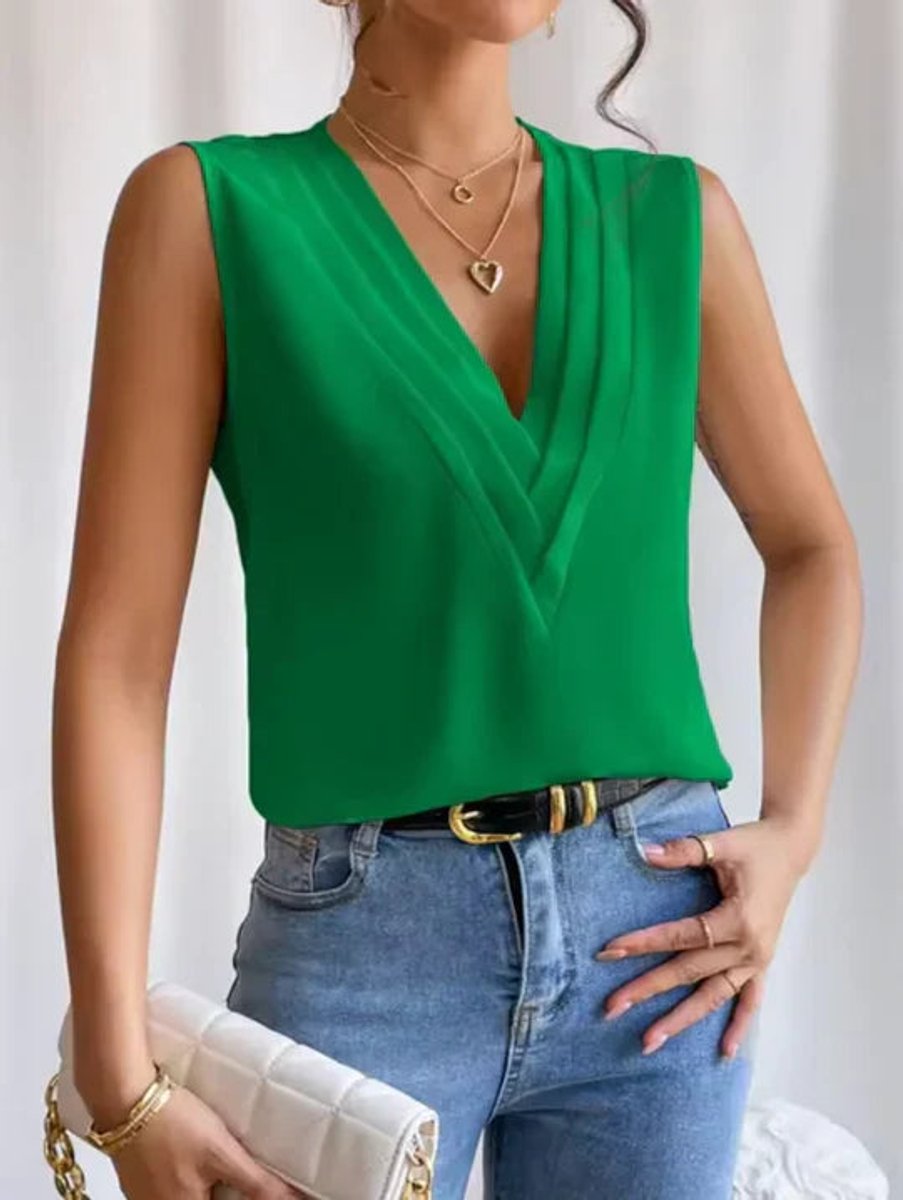 Women's Sleeveless V-Neck Blouse Chiffon Wrap-Style Top