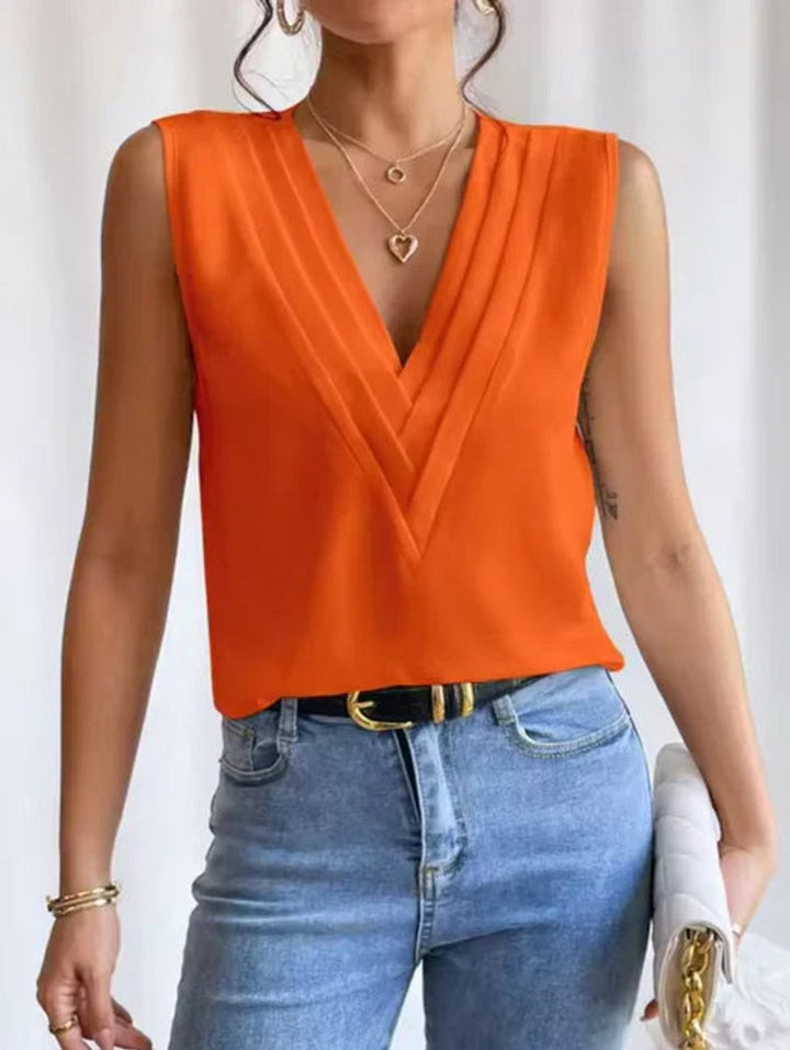 Women's Sleeveless V-Neck Blouse Chiffon Wrap-Style Top
