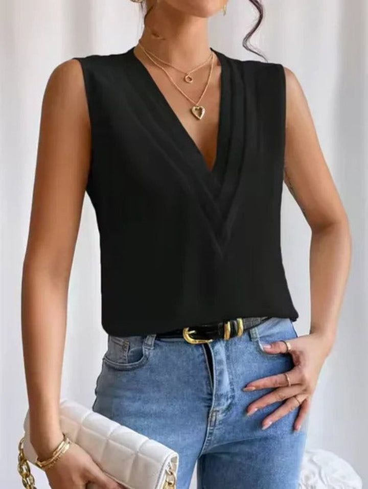 Women's Sleeveless V-Neck Blouse Chiffon Wrap-Style Top