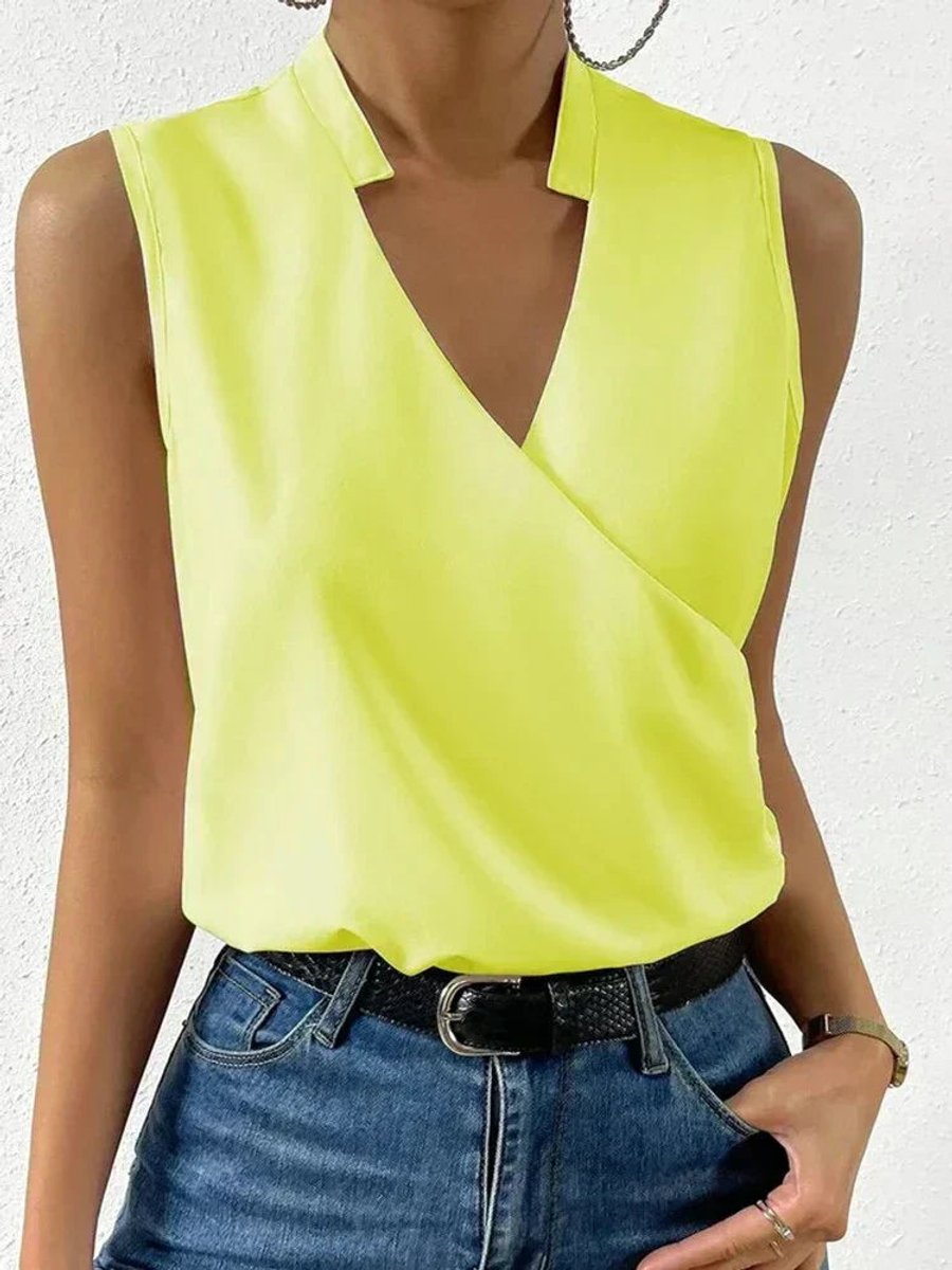 Women's Sleeveless V-Neck Wrap Blouse Summer Top