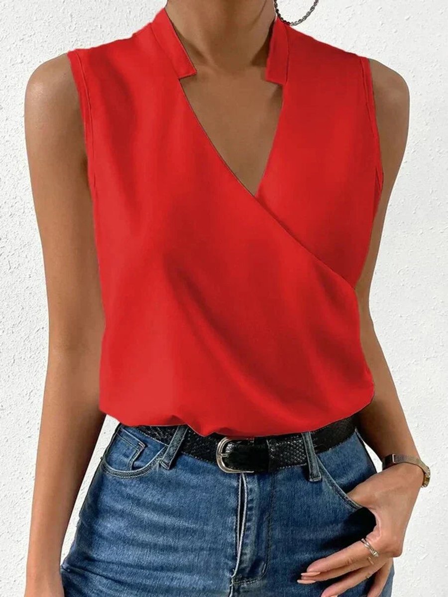 Women's Sleeveless V-Neck Wrap Blouse Summer Top