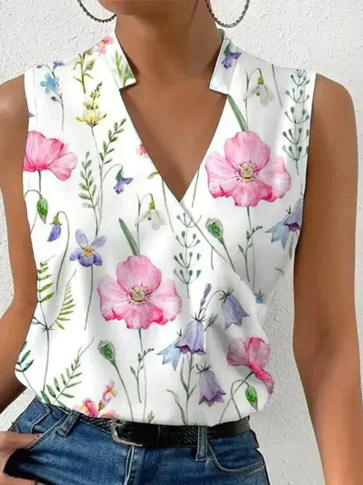 Women's Sleeveless V-Neck Wrap Blouse Summer Top