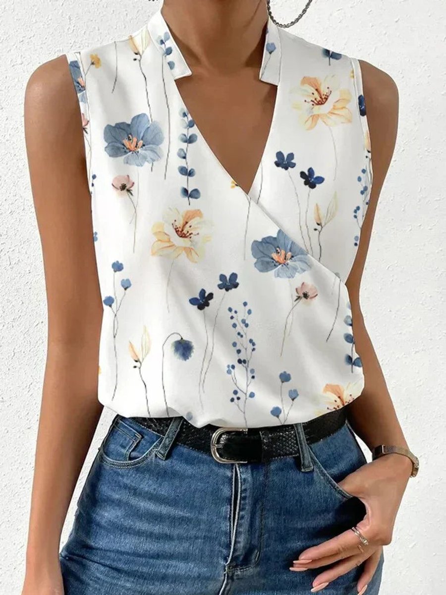 Women's Sleeveless V-Neck Wrap Blouse Summer Top