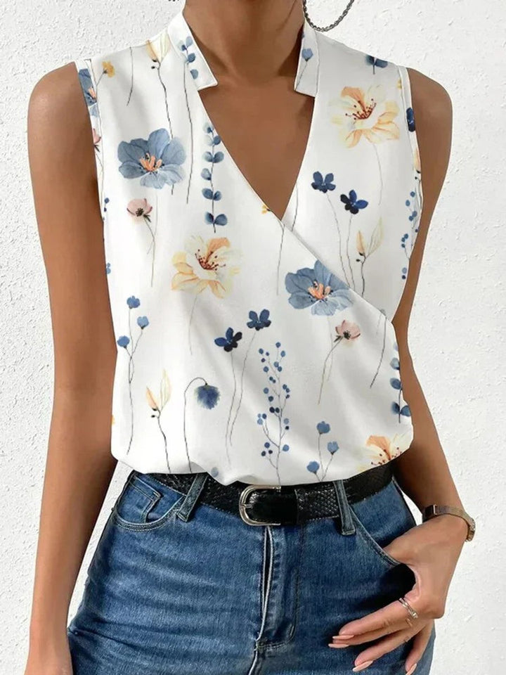 Women's Sleeveless V-Neck Wrap Blouse Summer Top