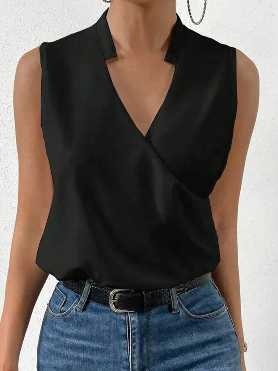 Women's Sleeveless V-Neck Wrap Blouse Summer Top