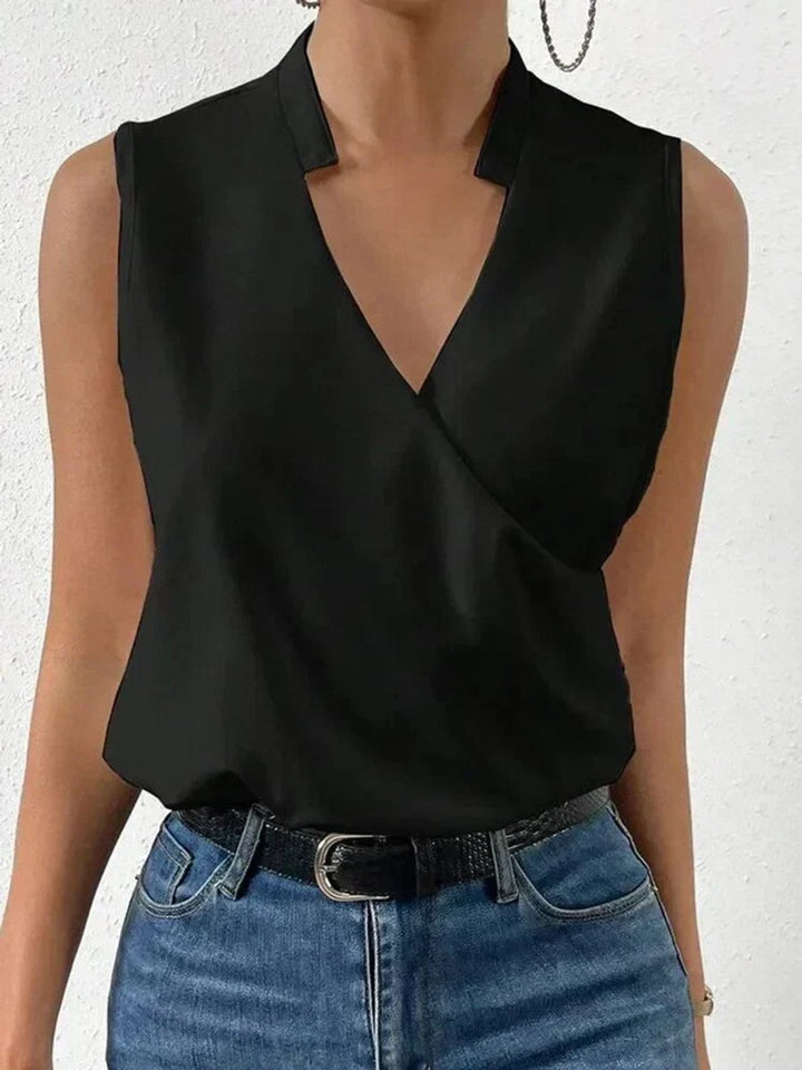 Women's Sleeveless V-Neck Wrap Blouse Summer Top