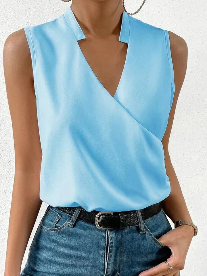 Women's Sleeveless V-Neck Wrap Blouse Summer Top