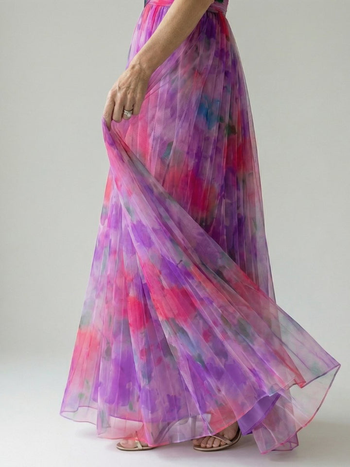 Women's Sleeveless Wrap Maxi Party Dress Flowy Watercolour Print