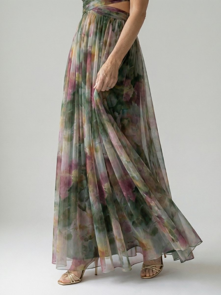 Women's Sleeveless Wrap Maxi Party Dress Flowy Watercolour Print