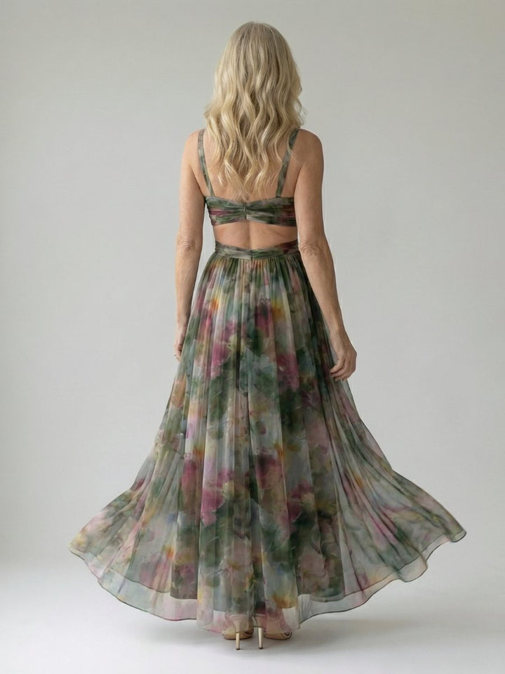 Women's Sleeveless Wrap Maxi Party Dress Flowy Watercolour Print