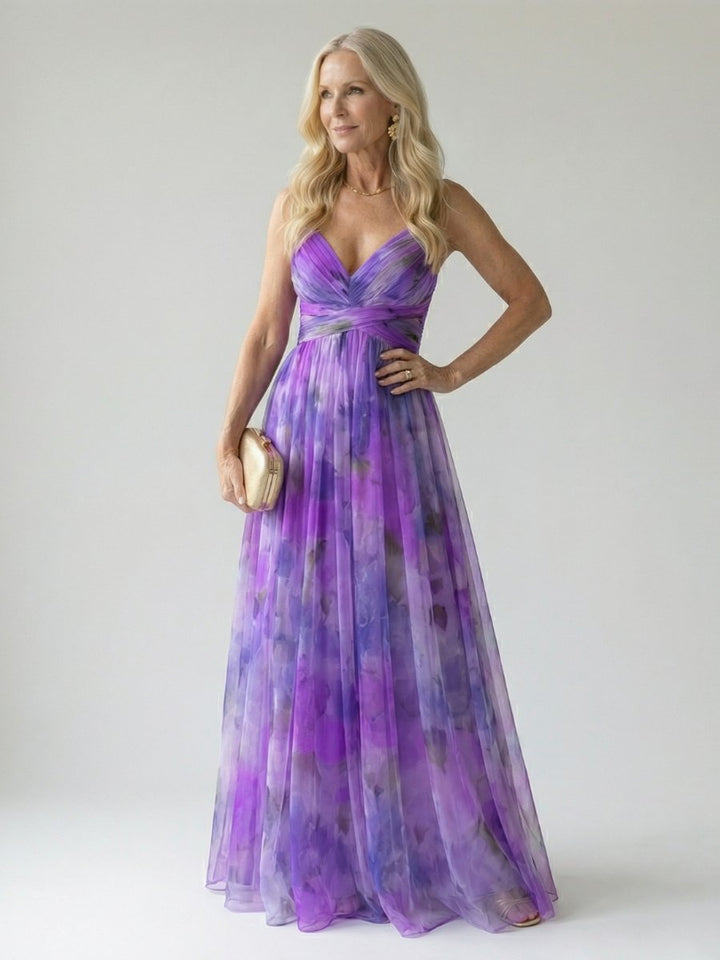 Women's Sleeveless Wrap Maxi Party Dress Flowy Watercolour Print