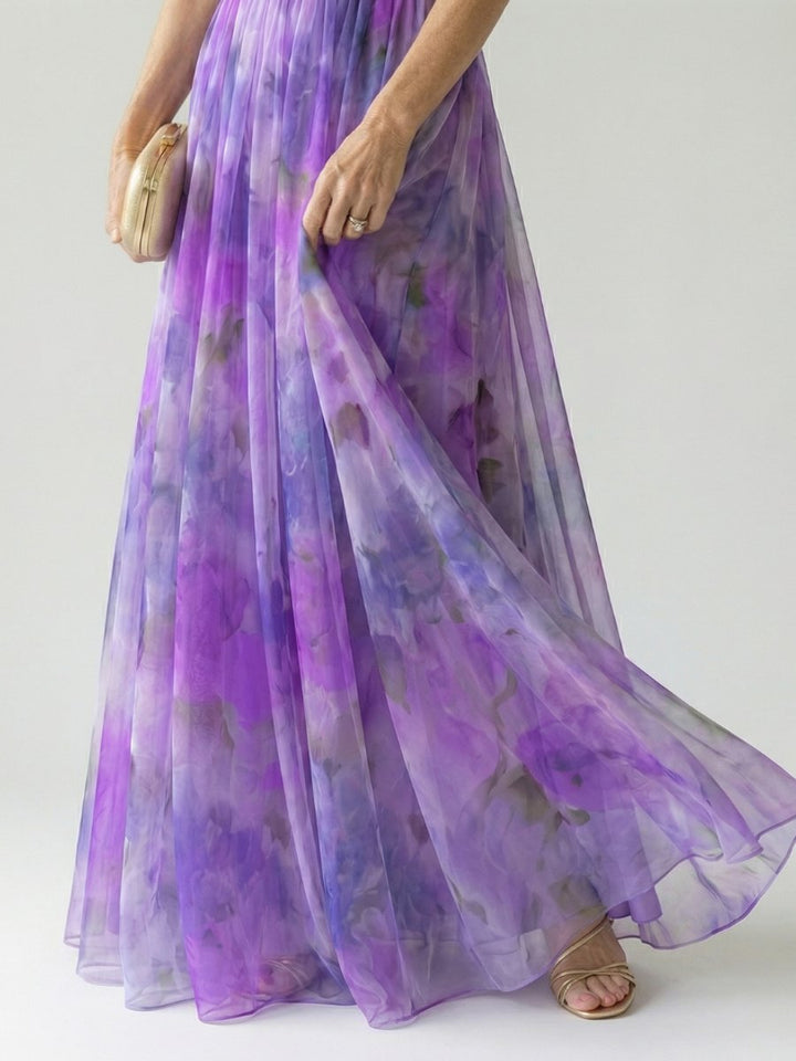 Women's Sleeveless Wrap Maxi Party Dress Flowy Watercolour Print