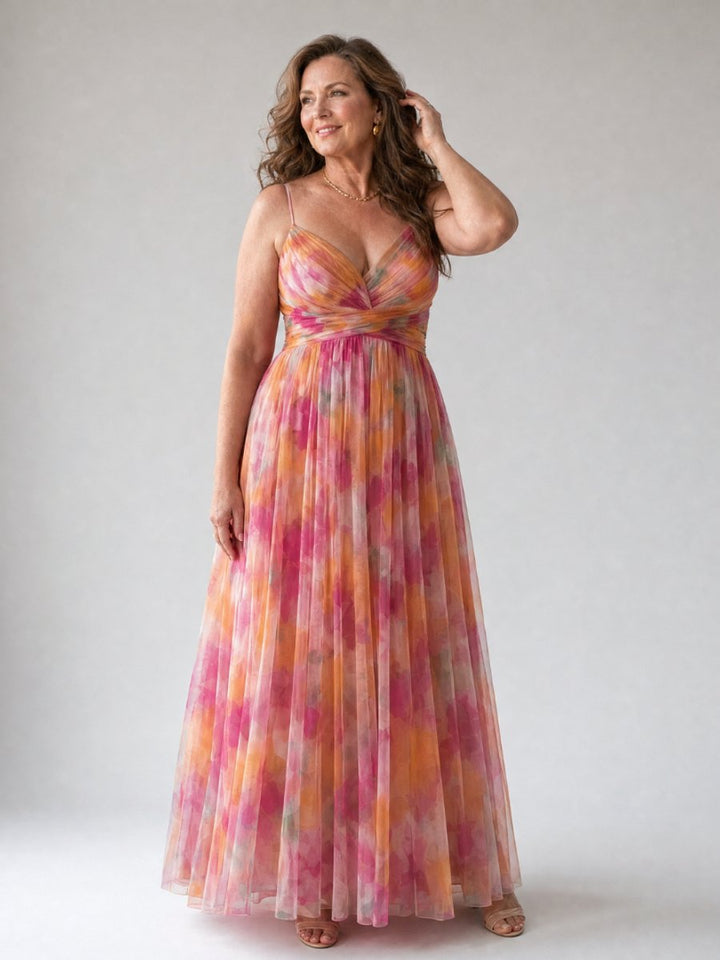 Women's Sleeveless Wrap Maxi Party Dress Flowy Watercolour Print