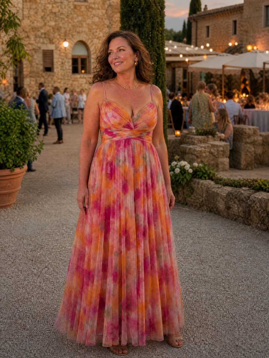 Women's Sleeveless Wrap Maxi Party Dress Flowy Watercolour Print