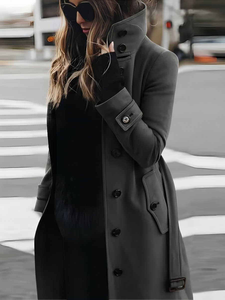 Women's Slim-Fit Double-Breasted Wool Coat Long Winter Trench Coat