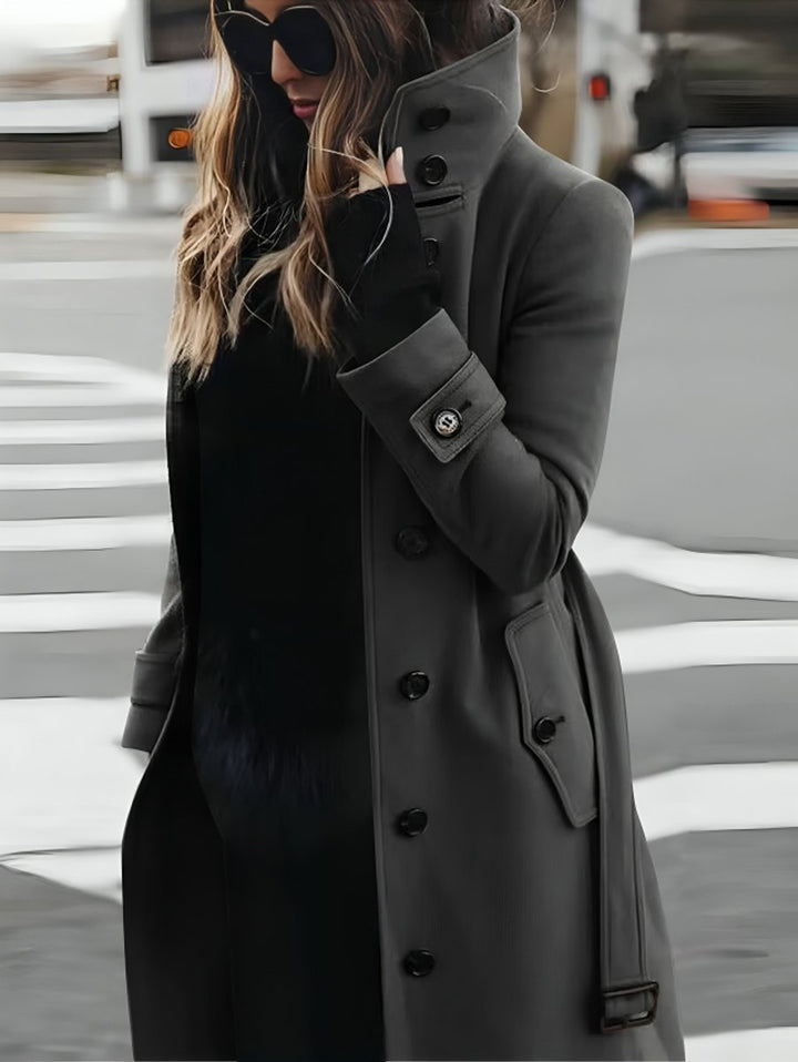 Women's Slim-Fit Double-Breasted Wool Coat Long Winter Trench Coat