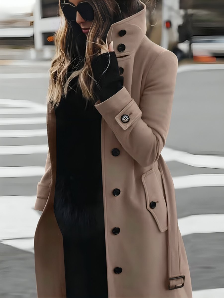 Women's Slim-Fit Double-Breasted Wool Coat Long Winter Trench Coat