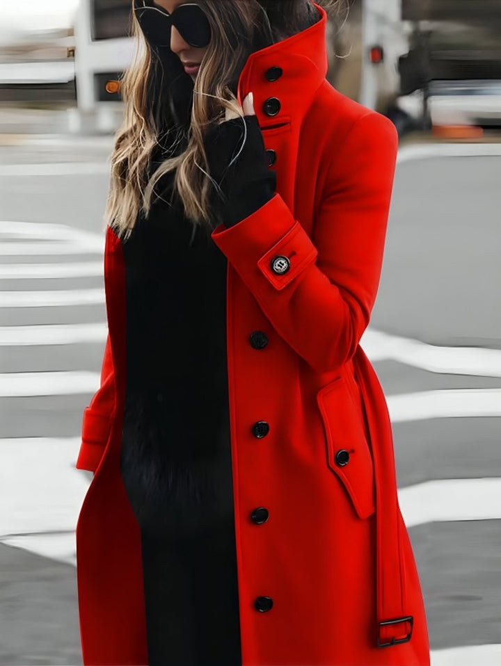 Women's Slim-Fit Double-Breasted Wool Coat Long Winter Trench Coat