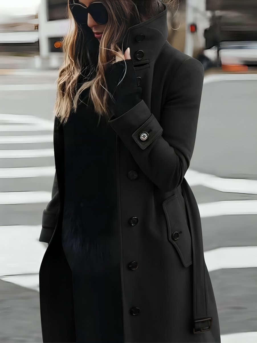 Women's Slim-Fit Double-Breasted Wool Coat Long Winter Trench Coat