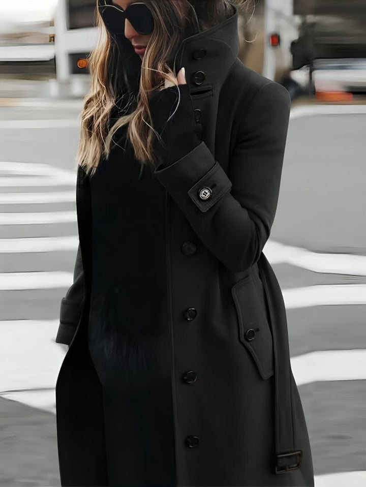 Women's Slim-Fit Double-Breasted Wool Coat Long Winter Trench Coat