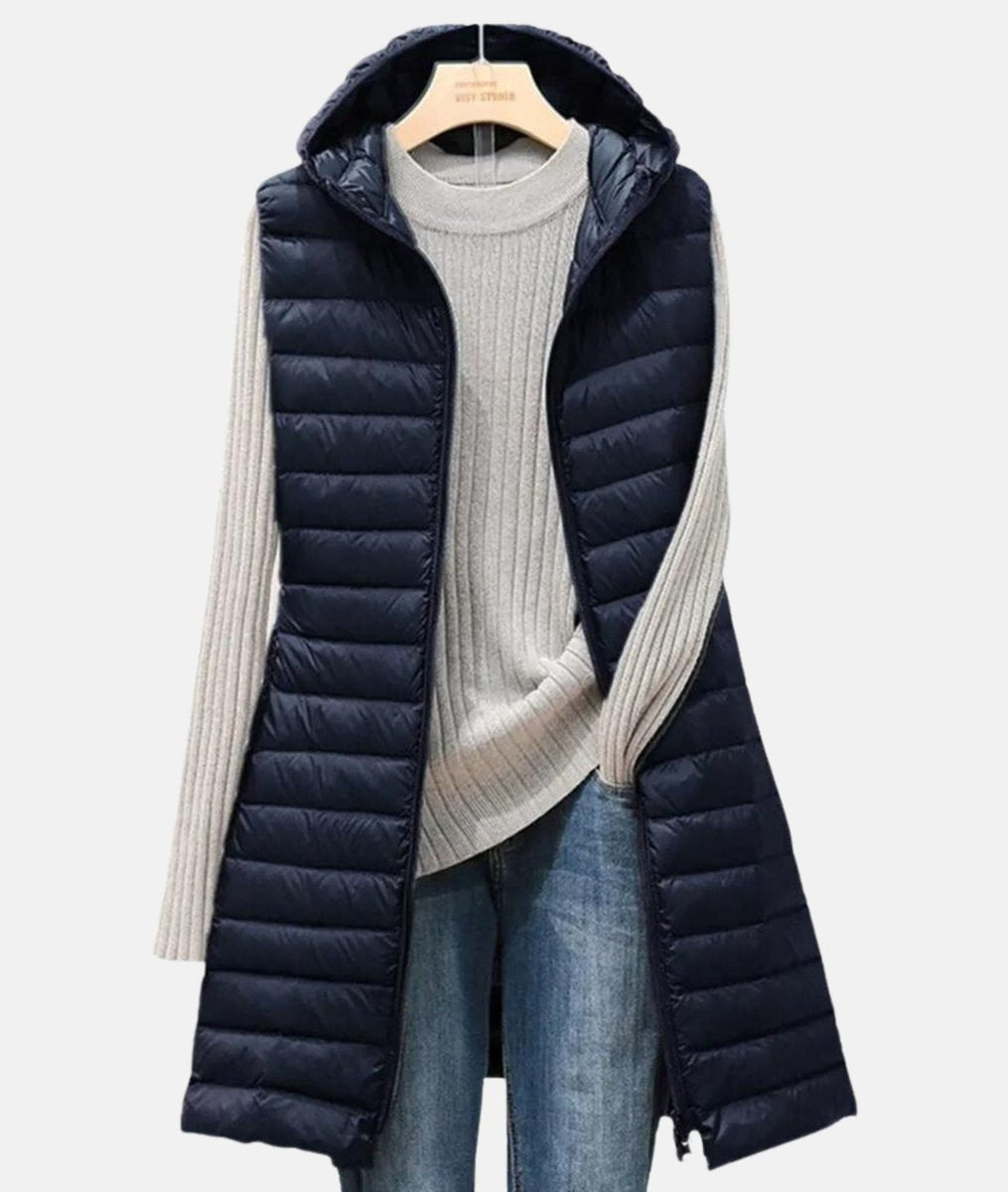 Women's Slim-Fit Hooded Long Quilted Puffer Gilet Coat