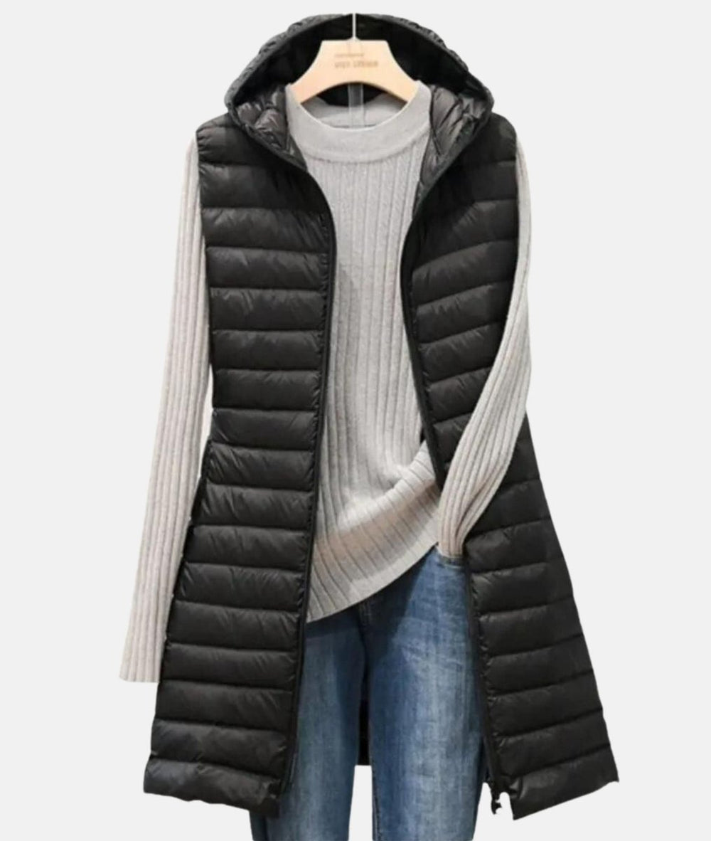 Women's Slim-Fit Hooded Long Quilted Puffer Gilet Coat