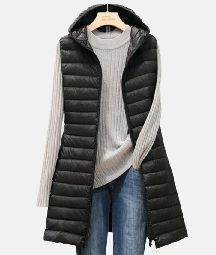 Women's Slim-Fit Hooded Long Quilted Puffer Gilet Coat
