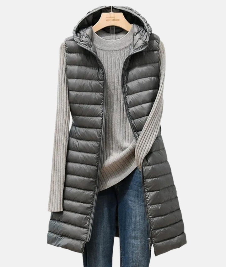 Women's Slim-Fit Hooded Long Quilted Puffer Gilet Coat
