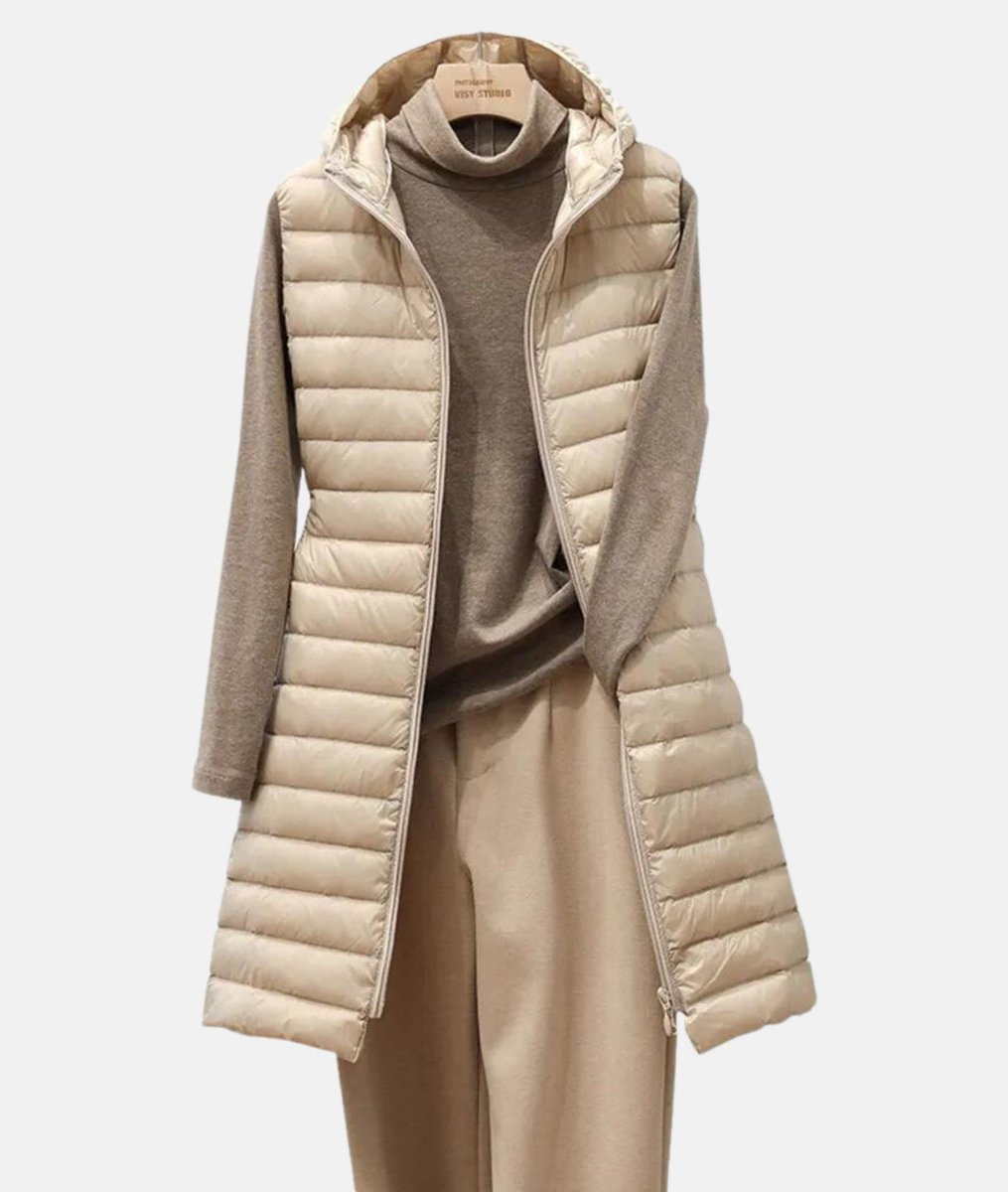 Women's Slim-Fit Hooded Long Quilted Puffer Gilet Coat