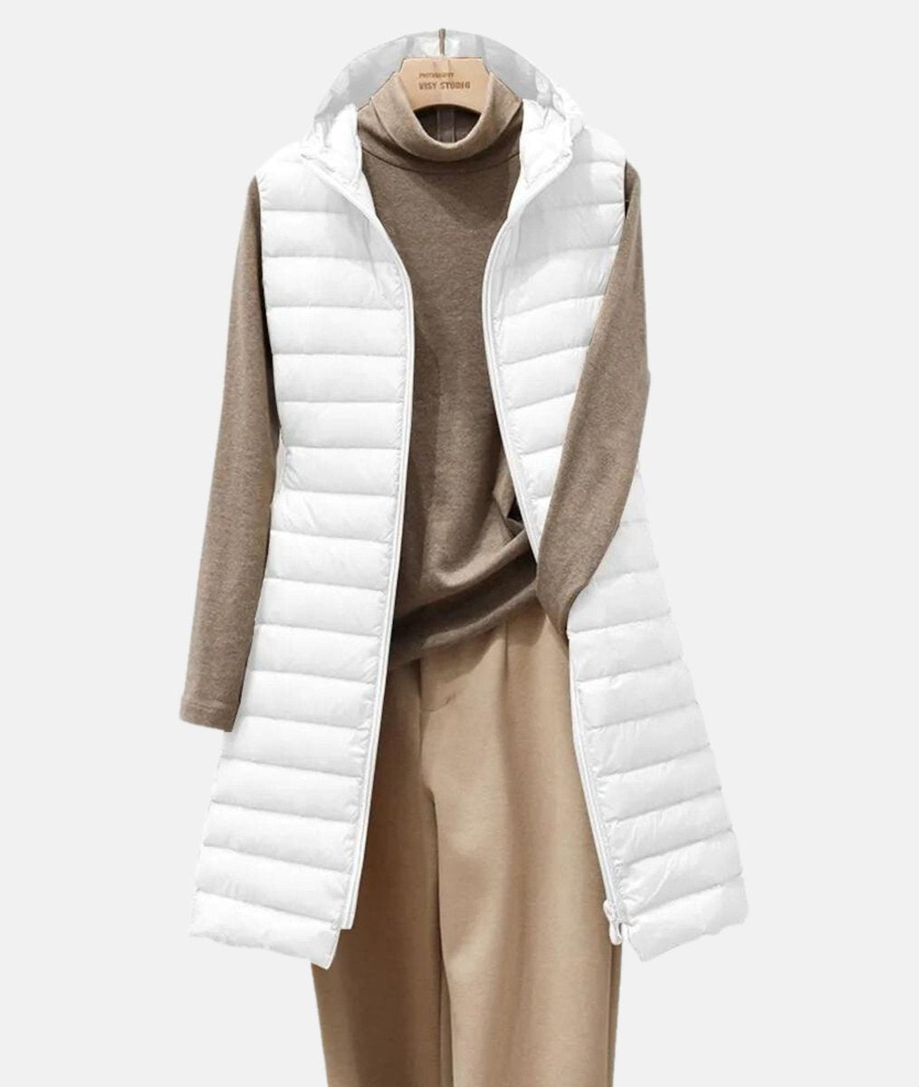 Women's Slim-Fit Hooded Long Quilted Puffer Gilet Coat