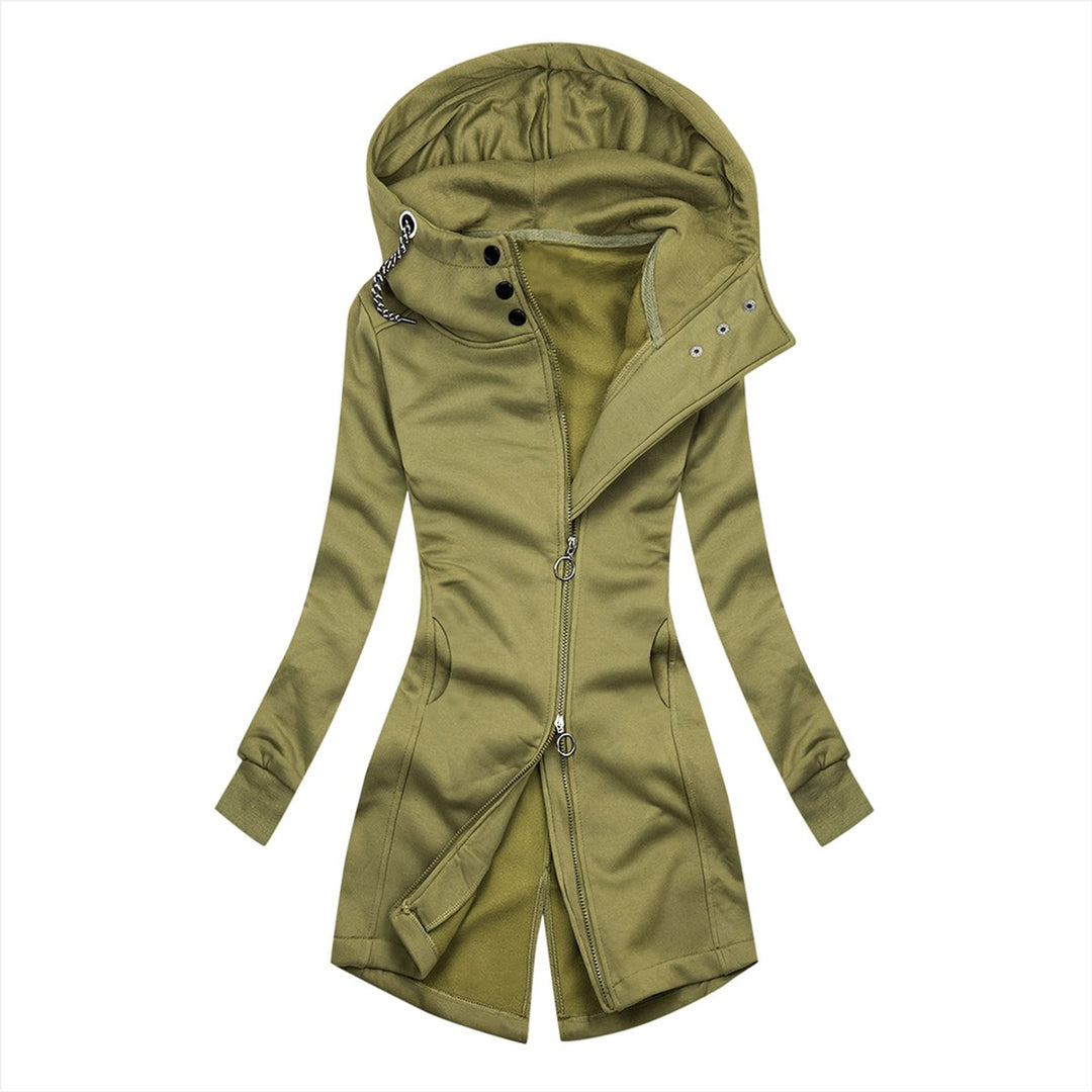 Womens Slim Fit Hooded Zip-Up Coat Long Jacket