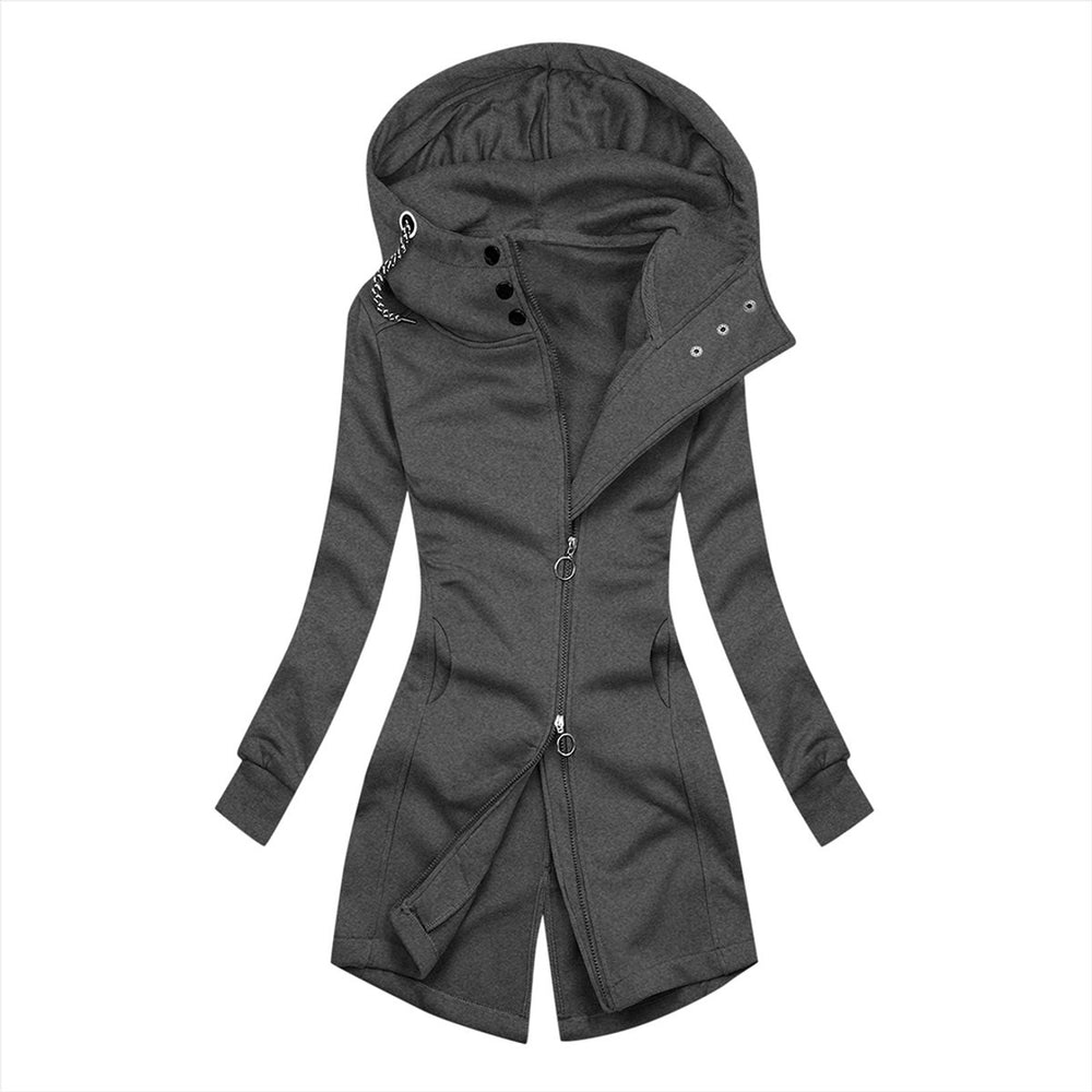 Womens Slim Fit Hooded Zip-Up Coat Long Jacket