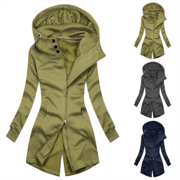 Womens Slim Fit Hooded Zip-Up Coat Long Jacket