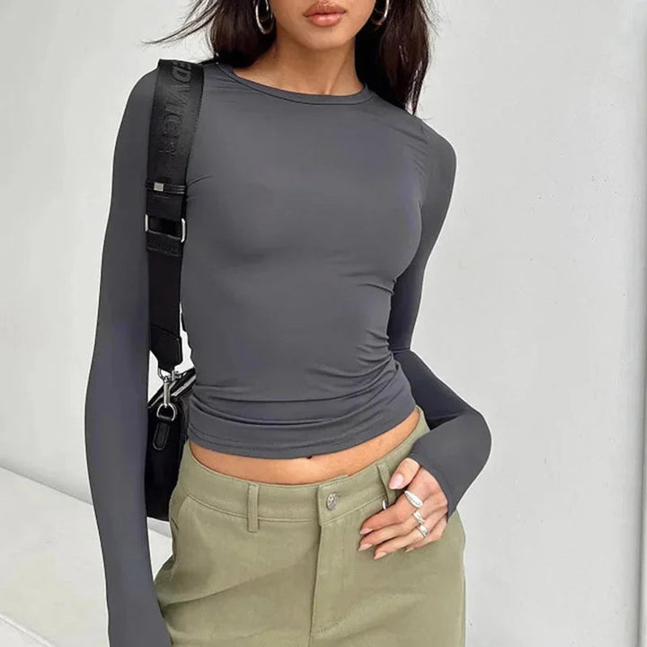 Women's Slim-Fit Stretchy Long-Sleeve Crop Top