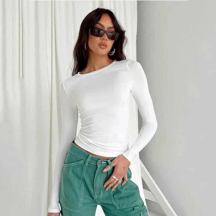 Women's Slim-Fit Stretchy Long-Sleeve Crop Top