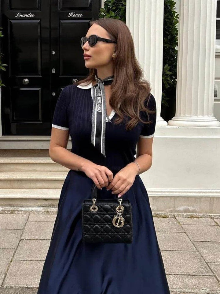 Women's Slim Fit Vintage Blouse Knitted Polo Collar Top