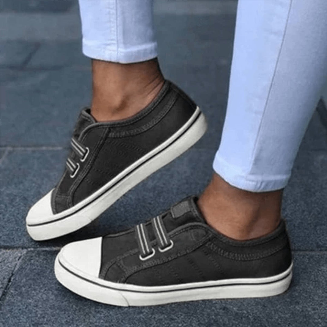 Women's Slip-On Canvas Plimsolls Elastic-Strap Flat Trainers