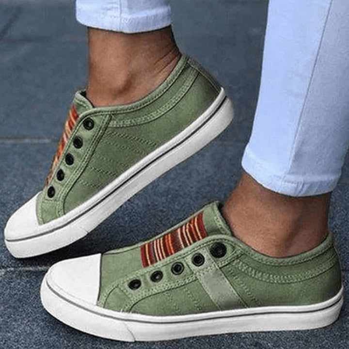 Women's Slip-On Canvas Plimsolls Elastic-Strap Flat Trainers