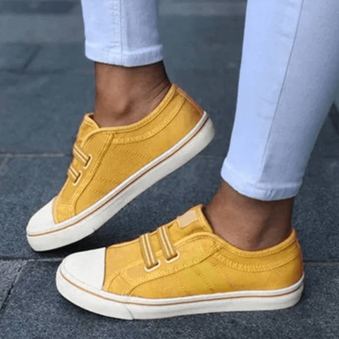 Women's Slip-On Canvas Plimsolls Elastic-Strap Flat Trainers