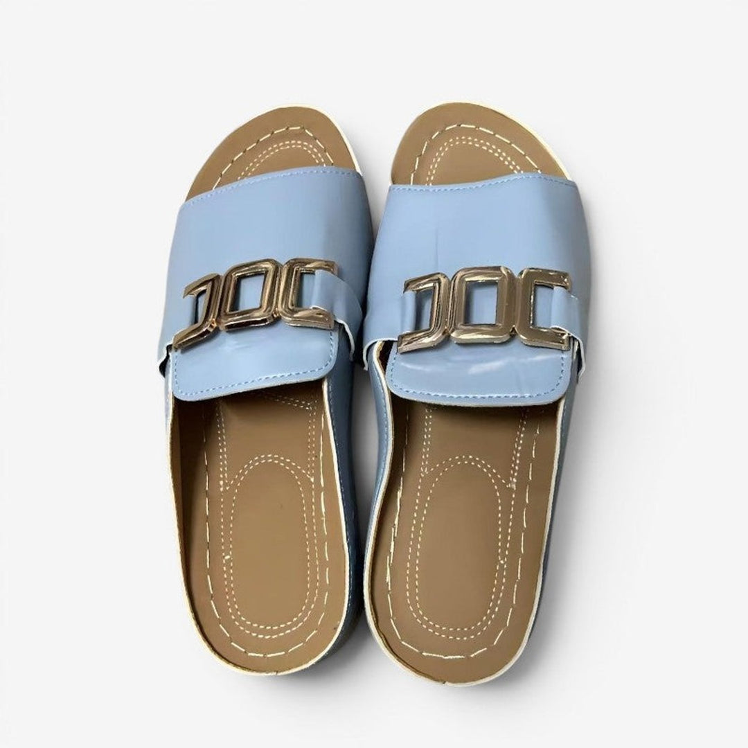 Women's Slip-On Wedge Heel Open-Toe Sandals Gold Buckle