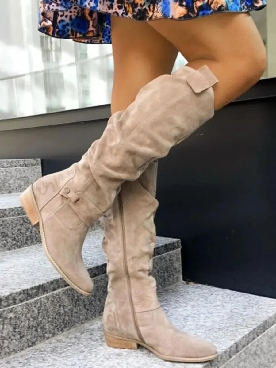 Women's Slouchy Knee-High Block-Heel Suede Boots